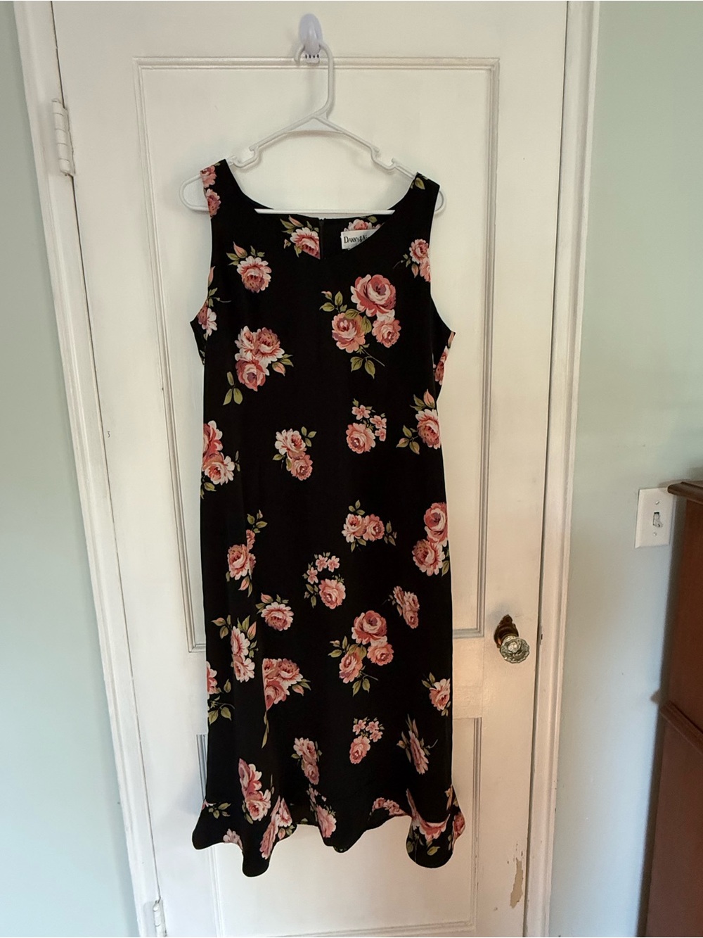 Danny & Nicole Black Midi Dress with Pink Rose Print